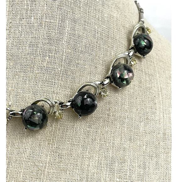 VTG Coro Lucite Confetti Necklace Gray Silver Tone 1950s Jewelry Signed 16" - Picture 12 of 16